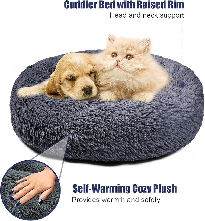 Aurako Cat Bed Dog Bed Round Cushion Pet Bed Mat Ultra Soft Plush Donut Sofa Comfortable Pillow Machine Washable Pet Cuddle Beds for Kitten Small Medium Large Dogs Cats 20" Dark Gray