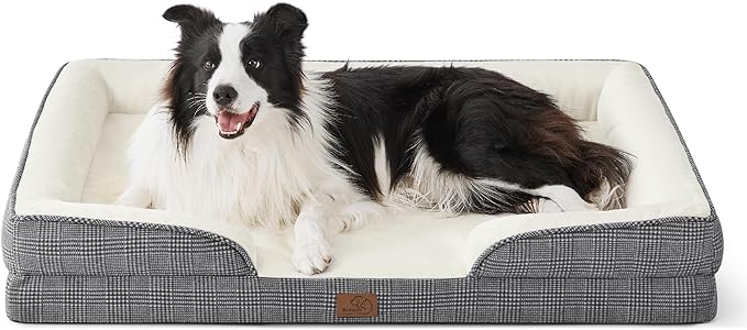 Bedsure Orthopedic Dog Bed for Large Dogs - Big Washable Dog Sofa Beds Large, Supportive Foam Pet Couch Bed with Removable Washable Cover, Waterproof Lining and Nonskid Bottom, Black Checks