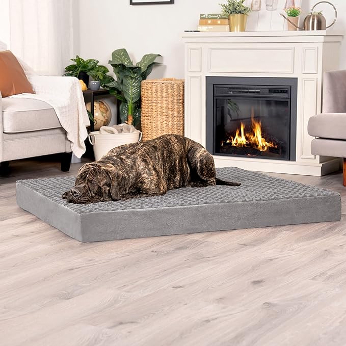 Furhaven Orthopedic Dog Bed for Large Dogs w/ Removable Washable Cover, For Dogs Up to 125 lbs - Ultra Plush Faux Fur & Suede Mattress - Gray, Jumbo Plus/XXL