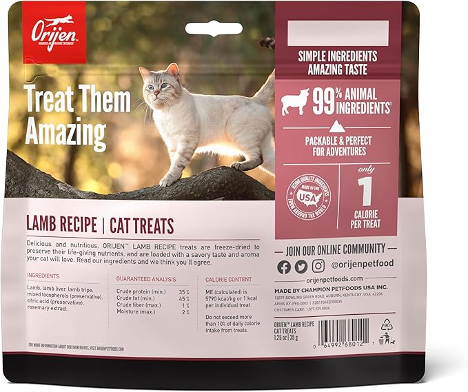 ORIJEN Grass-Fed Lamb Freeze-Dried Cat Treats | Biologically Appropriate | 1.25 oz