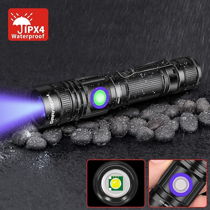 DARKBEAM UV 365nm Flashlight Blacklight Rechargeable USB Wood’s lamp Handheld Ultraviolet Black Light LED Portable, Pet Urine Detector, Resin Curing, Appraisal, Fluorescent Detection, 2 Pack