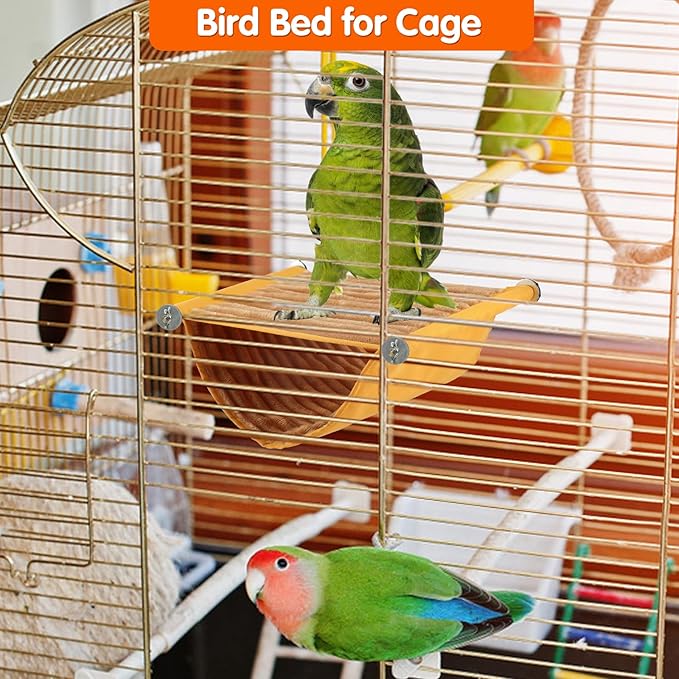 BWOGUE Winter Warm Bird Nest Bed Hanging Hammock Snuggle Hut Parrot House Tent Toy Bird Cage Perch for Parakeet Budgies Cockatiels Lovebird Cockatoo Finch Hamster Chinchilla Guinea Pig(Large, Yellow)