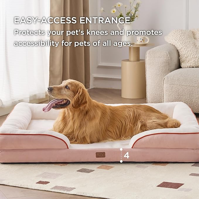 Bedsure XXL Orthopedic Dog Bed - Washable Great Dane Dog Sofa Beds for Giant Dogs, Supportive Foam Pet Couch Bed with Removable Washable Cover, Waterproof Lining and Nonskid Bottom, Pink