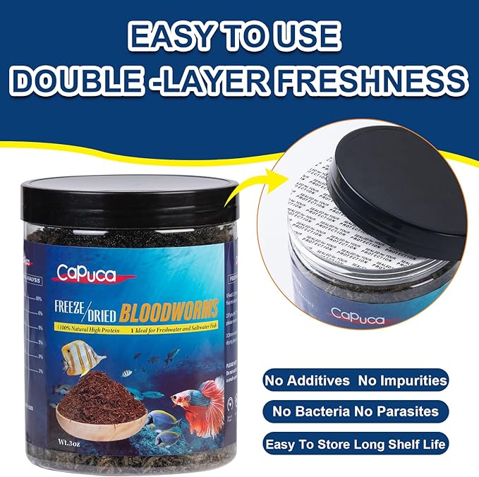 Freeze Dried Blood Worms for Fish 3 OZ - 100% Natural BloodWorms Fish Food for Freshwater Saltwater Tropical Fish Betta Cichlid Goldfish Guppy