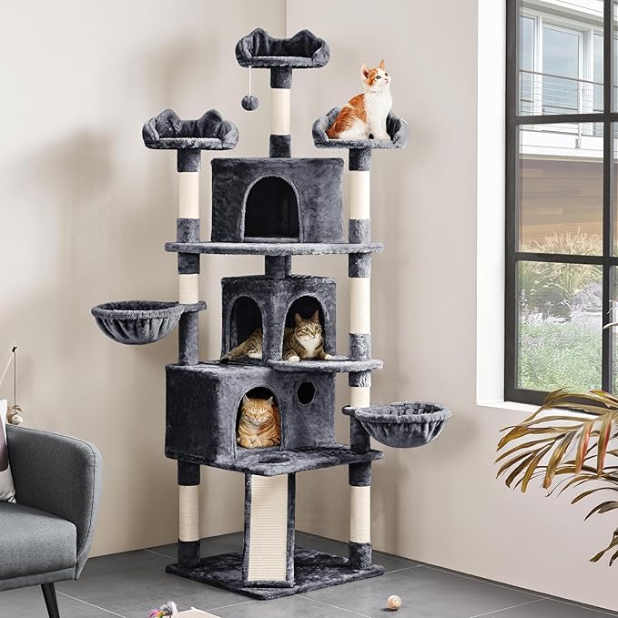 Yaheetech 76.5in Cat Tree Cat Tower with 3 Condos, 3 Cozy Perches, 9 Scratching Posts, 2 Baskets, Dangling Ball, Pet Bed Furniture Activity Center for Indoor Cats and Kittens