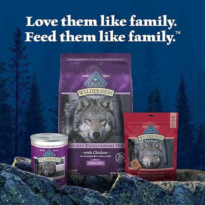 Blue Buffalo Wilderness Natural High-Protein, Small-Bite Dry Food for Adult Dogs, with Wholesome Grains, Chicken, 28-lb bag.