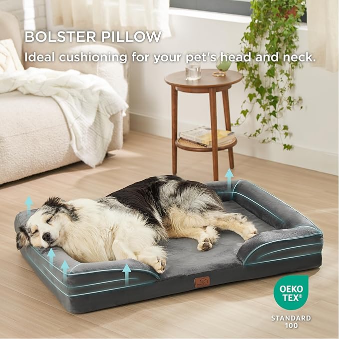 Bedsure Orthopedic Dog Bed for Extra Large Dogs - XL Plus Waterproof Dog Sofa Beds, Supportive Foam Pet Couch Bed with Removable Washable Cover, Waterproof Lining and Nonskid Bottom, Dark Grey