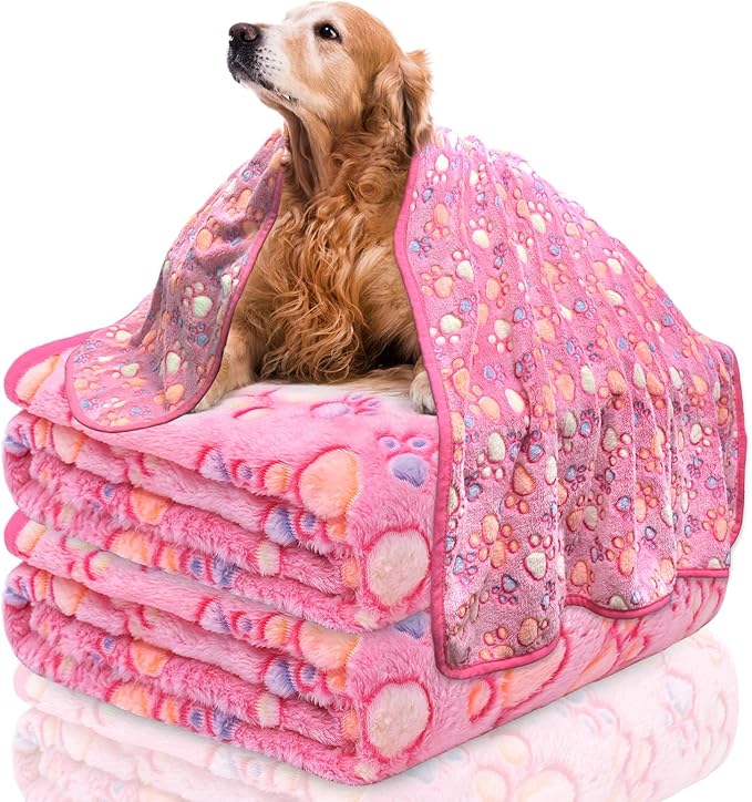 Dog Blankets,3 Pack Blanket for Dogs,Cats,Dog Blankets for Medium Dogs Washable,Cute Paw Pattern,Soft Fleece Dog Blanket,Pet Mat Throw Cover for Kennel Crate