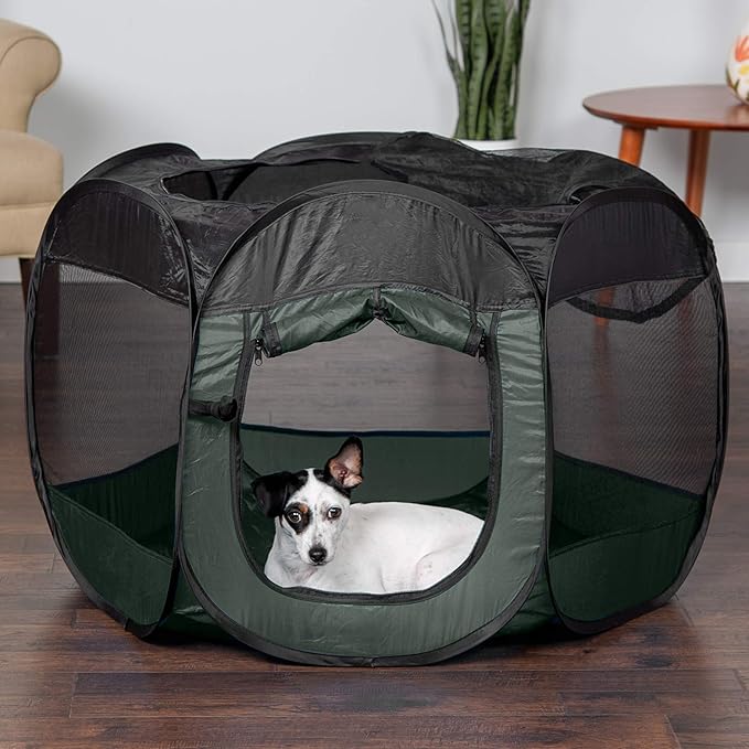 Furhaven Pop Up Playpen Pet Tent Playground - Hunter Green, Medium