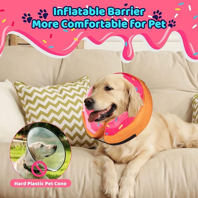 Grand Line Donut Inflatable Collar for Dogs and Cats, Soft Recovery Dog Cone After Surgery, Protective Pet Neck Cone for Small, Medium, Large Dogs, Not Block Vision (Pink, M)