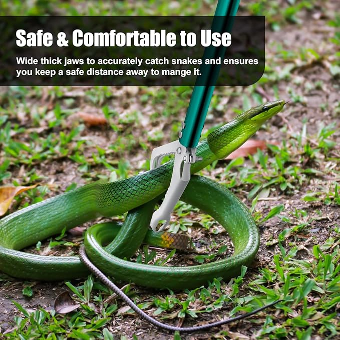 60" Snake Grabber Tongs,Extendable Snake Tong Reptile Grabber Rattle Snake Catcher Wide Jaw Handling Tool-Green