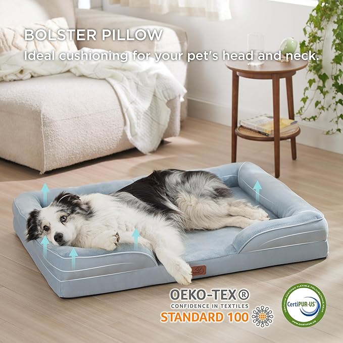 Bedsure Orthopedic Dog Bed for Extra Large Dogs - XL Plus Waterproof Dog Sofa Beds, Supportive Foam Pet Couch Bed with Removable Washable Cover, Waterproof Lining and Nonskid Bottom, Light Blue