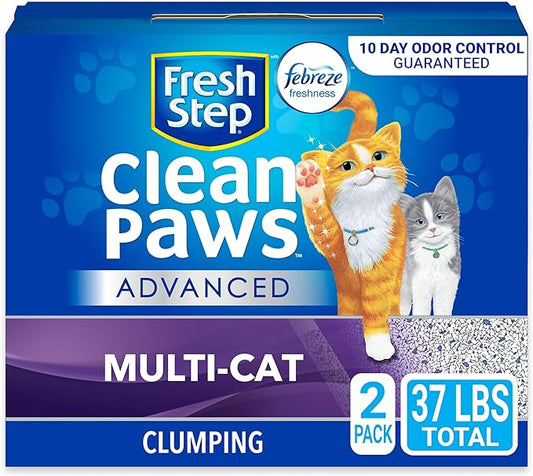 Fresh Step Clean Paws Cat Litter With Febreze Freshness, Advanced Multi-Cat Low-Tracking Clumping Litter With Guaranteed Odor Control, 37 lbs. (2 x 18.5 lb. Box)