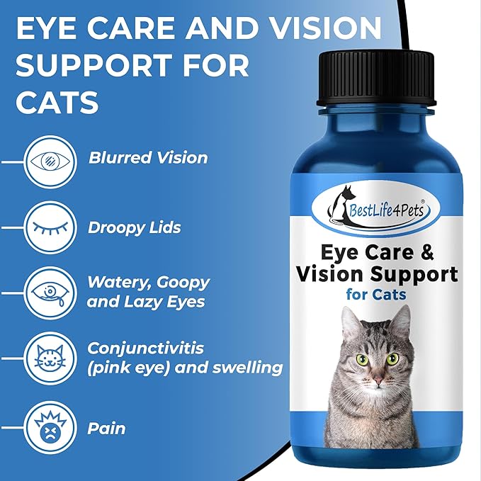 Eye Care and Vision Support for Cats - Holistic Kitten Eye Infection Treatment Helps with Conjunctivitis, Swelling, Discharge and More. Easy to Use Pills Relieve the Cat Eye Drops Struggle