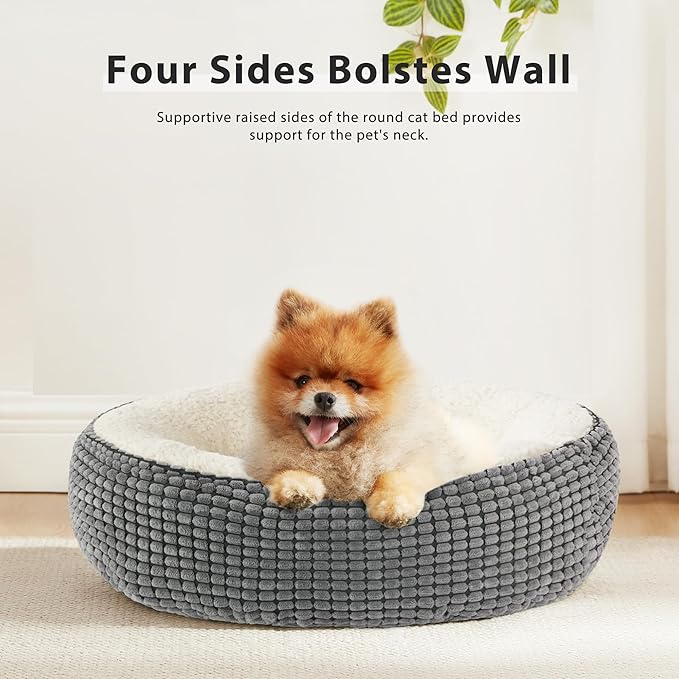 Love's cabin Round Donut Cat and Dog Cushion Bed, 20in Pet Bed for Cats or Small Dogs, Anti-Slip & Water-Resistant Bottom, Soft Durable Fabric Pet beds, Washable Luxury Cat & Dog Bed Grey Particle