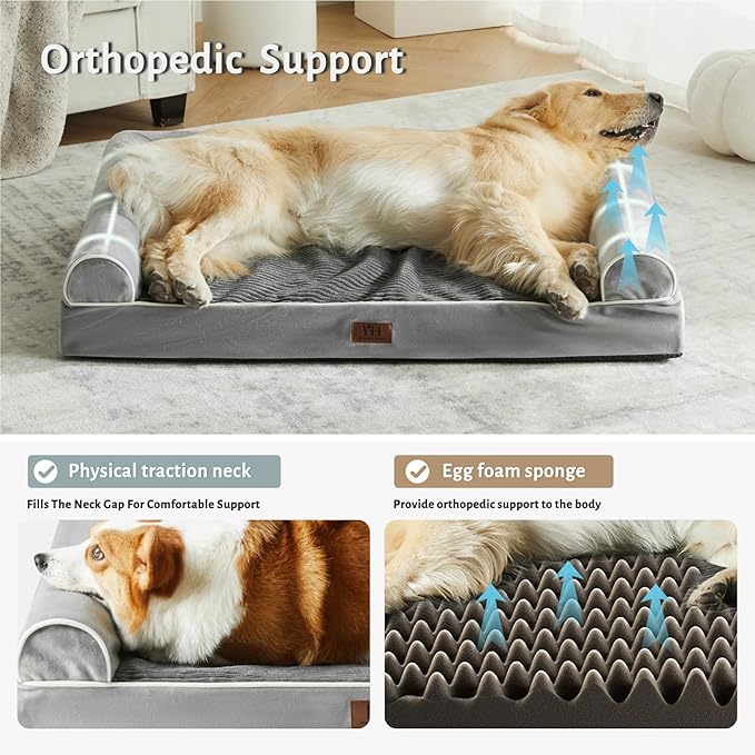 Orthopedic Dog Sofa Bed for Medium Dogs, Pet Couch with Removable Washable Cover and Waterproof Liner, Egg Foam Bolster with Nonskid Bottom