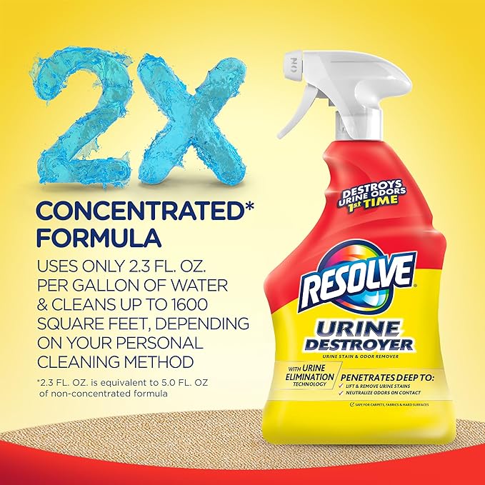 Resolve Urine Destroyer Spray Stain & Odor Remover, Transparent, No Flavor, 32 Fl Oz