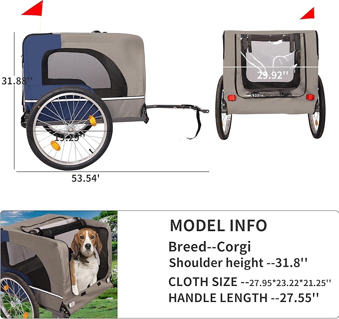 Dog Bike Trailer, Breathable Mesh Dog Cart, Bicycle Carrier for Medium and Small Sized Dogs