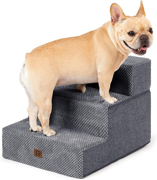 EHEYCIGA Dog Stairs for Small Dogs 13.5" H, 3-Step Dog Steps for Couch Sofa and Chair, Pet Steps for Small Dogs and Cats, Non-Slip Balanced Dog Indoor Ramp, Grey