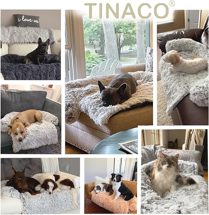 Tinaco Luxurious Calming Dogs/Cats Bed Mats, Washable Removable Couch Cover, Plush Long Fur Mat, Waterproof Lining, Perfect for Small, Medium and Large Pets (Gradient Brown, XXL)