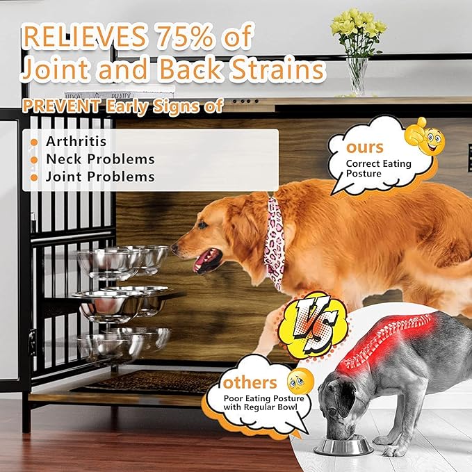 ROOMTEC Dog Crate Furniture-Style Cages for Small Dogs Indoor Heavy Duty Super Sturdy Dog Kennels with 2 Stainless Steel Bowls (32Inch = Int.dims: 30.7" W x 20" D x 20" H)