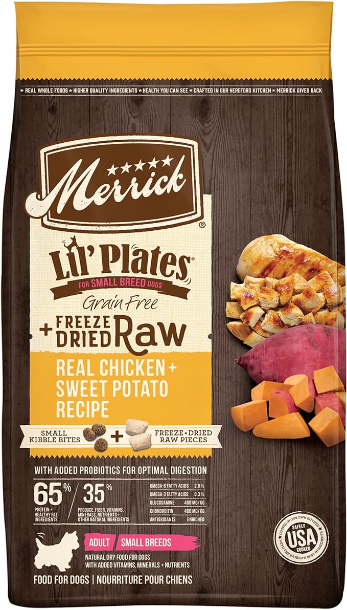 Merrick Lil’ Plates Grain Free Dry Dog Food For Small Dogs, Chicken And Sweet Potato Kibble With Raw Bites - 10.0 lb. Bag