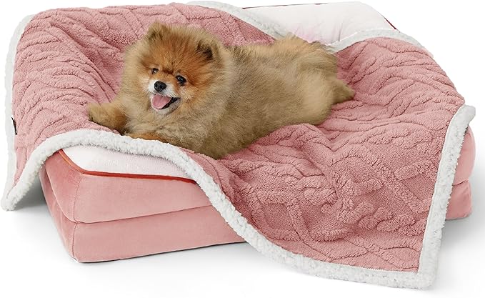 Bedsure Waterproof Dog Blankets for Small Dogs - Pet Blanket for Couch Protector Washable, Premium Jacquard Coral Fleece Cat Throw Blanket, Soft Plush Reversible Furniture Protection, 25"x35", Pink