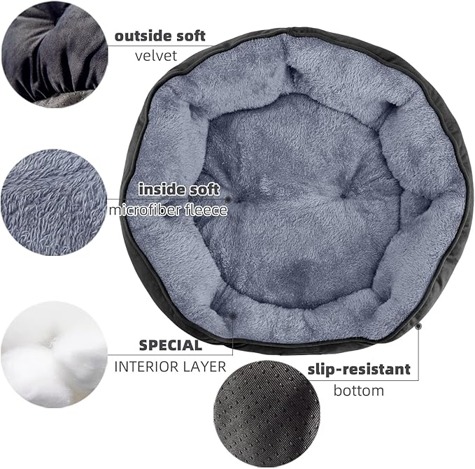 Medium Dog Bed for Medium Dogs, Large Cat Beds for Indoor Cats, Pet Bed for Puppy and Kitty, Extra Soft & Machine Washable with Anti-Slip & Water-Resistant Oxford Bottom, Black, 25 inches