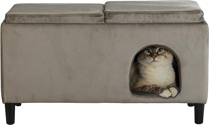 Paws & Purrs Modern 32" Wide Pet Ottoman Bed for Small to Medium Dog or Cat, 32.0" L x 16.0" W x 18.8" Th, Ash