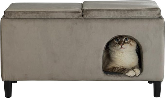 Paws & Purrs Modern 32" Wide Pet Ottoman Bed for Small to Medium Dog or Cat, 32.0" L x 16.0" W x 18.8" Th, Ash