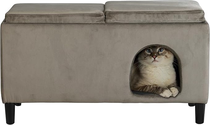 Paws & Purrs Modern 32" Wide Pet Ottoman Bed for Small to Medium Dog or Cat, 32.0" L x 16.0" W x 18.8" Th, Ash