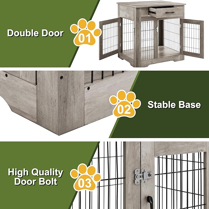 NicBex Dog Crate Furniture, 29.9" L Dog Crates for Small Dogs, Small Dog Crate with Double Doors, Wooden Dog Kennel Indoor for Small Medium Dog up to 25lb, Dog House with Drawer Grey