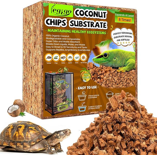 Legigo 10LBS Coconut Chip Substrate for Reptiles, 72QT Natural Coco Husk Chip Reptiles Bedding, Compressed Coconut Chip Substrate for Snake, Tortoise, Ball Python, Gecko, Lizard Terrarium Tanks