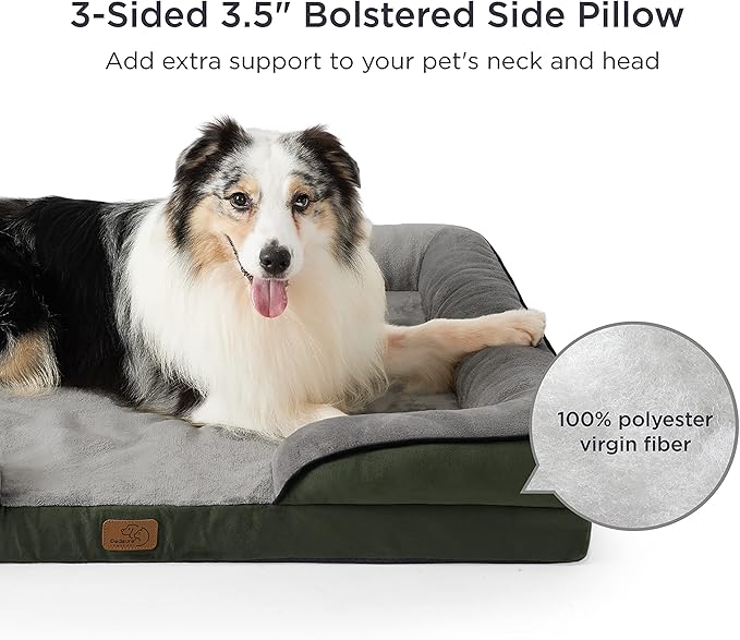 Bedsure Orthopedic Dog Bed for Large Dogs - Big Washable Dog Sofa Beds Large, Supportive Foam Pet Couch Bed with Removable Washable Cover, Waterproof Lining and Nonskid Bottom, Dark Green