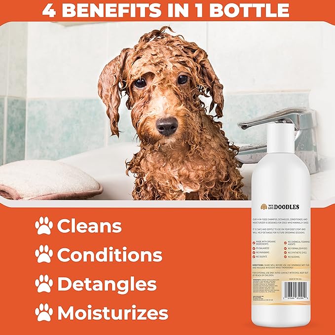 USDA Organic Dog Shampoo, Conditioner & Detangler - Best Shampoo for Goldendoodles, Poodles & Doodles - Pet Shampoo For Matted Hair - Sensitive Skin Shampoo for Puppies - Made In The USA, 16OZ (Mango)