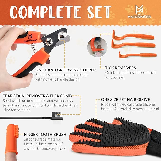 Pet Grooming Hammock for Nail Trimming - Complete Groomers Helper Set for Pet - Dog Grooming Hammock with Hook - Cat Nail Clipper - Dog Hammock for Nail Clipping (L, Orange with black paws)