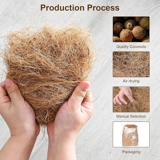 Sukh 2PCS Coconut Fiber for Bird Nest - Canary Nesting Material Coconut Bird Nest Finch Coconut Fiber Loose Bedding Substrate for Laying Eggs,Resting Materials for Birds, Hummingbird Parakeet