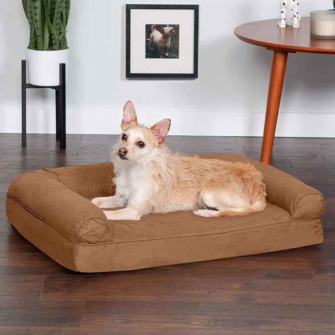Furhaven Orthopedic Dog Bed for Medium/Small Dogs w/ Removable Bolsters & Washable Cover, For Dogs Up to 35 lbs - Quilted Sofa - Toasted Brown, Medium
