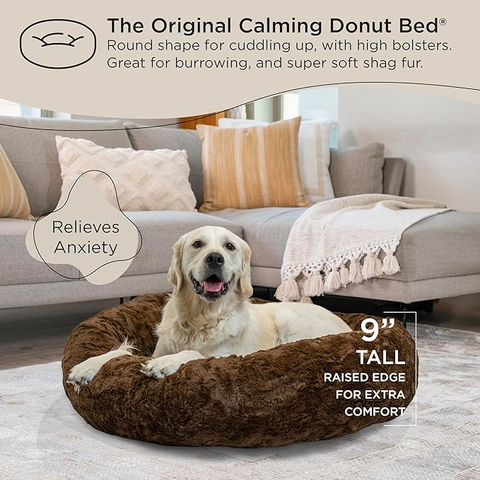 Best Friends by Sheri The Original Calming Donut Cat and Dog Bed in Lux Fur Dark Chocolate, Large 36"