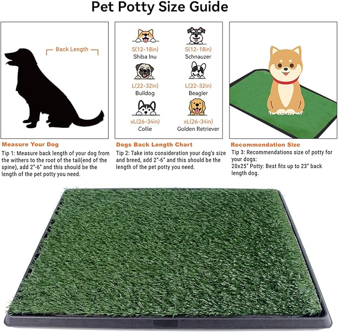 Dog Grass Pad with Tray 25"X20" - Artificial Grass for Dogs Potty Training - Fake Grass Indoor Dog Potty - Pet Turf Outdoor Indoor Grass Potty for Dogs - Dog Pee Grass Litter Box