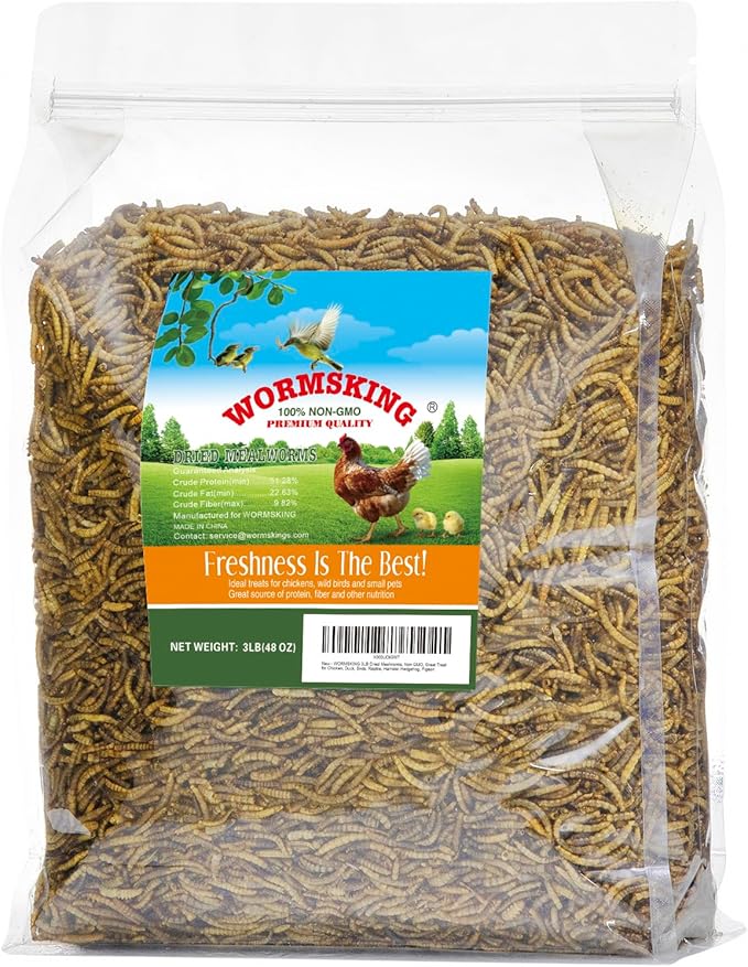 3LB Dried Mealworms, Great Treat for Chicken, Duck, Birds, Reptile, Hamster,Hedgehog, Pigeon