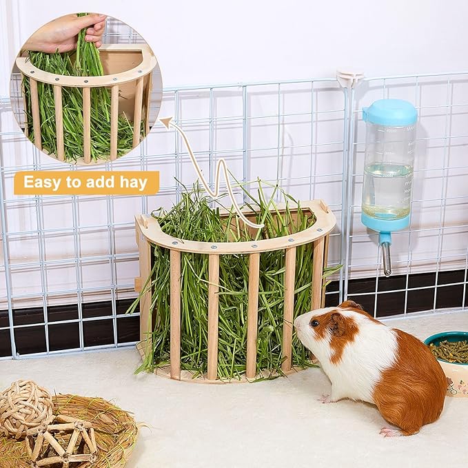 2PCS Guinea Pig Hay Feeder Wooden Rabbit Hay Feeder Big Volume Bunny Hay Holder Hanging Hay Rack with Instructions Guinea Pig Cages Accessories for Chinchilla and Ferret, Rabbit Cage Accessories