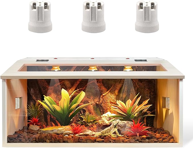 Reptile Terrarium, Lizard Tank Up to 68 Gallons, Bearded Dragon Tank with Roof Door, Snake Tank with Built-in Lamp Fixture and Switch (35 Gallon, 40" Long, Openable Wood Roof)