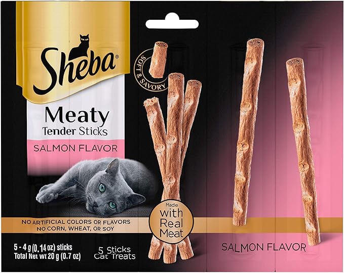 SHEBA Meaty Tender Sticks Cat Treats Salmon Flavor, 0.14 oz, 5 Count (Pack of 10)
