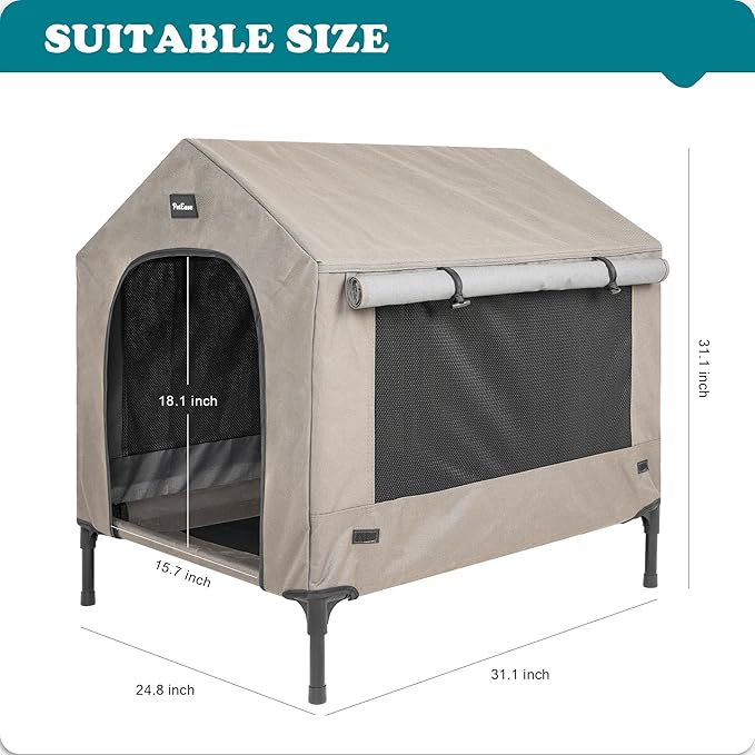 2 in 1 Dog House,Elevated Dog Bed with Removable Cover, Indoor & Outside Puppy Shelter Cot,Raised Dog Bed for Small Dogs & Cats (Brown, Small)