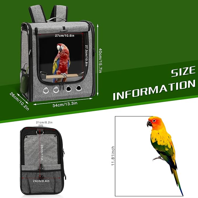 SUERTREE Bird Carrier Bag Bird Travel Cage with Stand, Lightweight Backpack for Parrot, Portable Bird Travel Bag, Pet Transparent Breathable Travel Cage (X-Large)