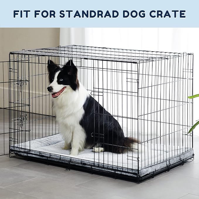 Pet Bed Mat, Large Dog Beds for Crate, 42x27 in, Soft Faux Fur, Washable Anti-Slip, Kennel Mat for Sleeping, Grey