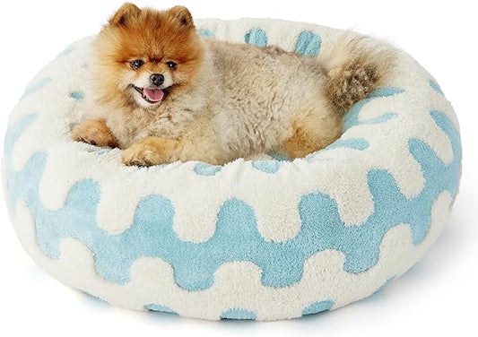 Lesure Donut Small Dog Bed - Round Cat Beds for Indoor Cats Anti-Anxiety Calming Pet Beds, Washable Cute Modern Beds with Teddy Sherpa Plush & Anti Slip Bottom Light Blue