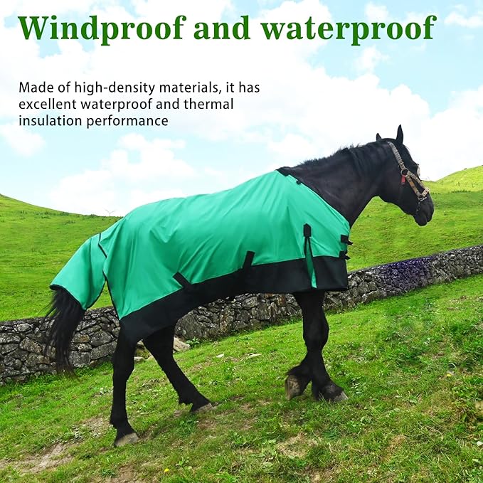 Waterproof and Breathable Horse Sheet|Horse Blankets for Real Horses|Adjustable with Tail Rainy Day Choices for Horses(76", Green)