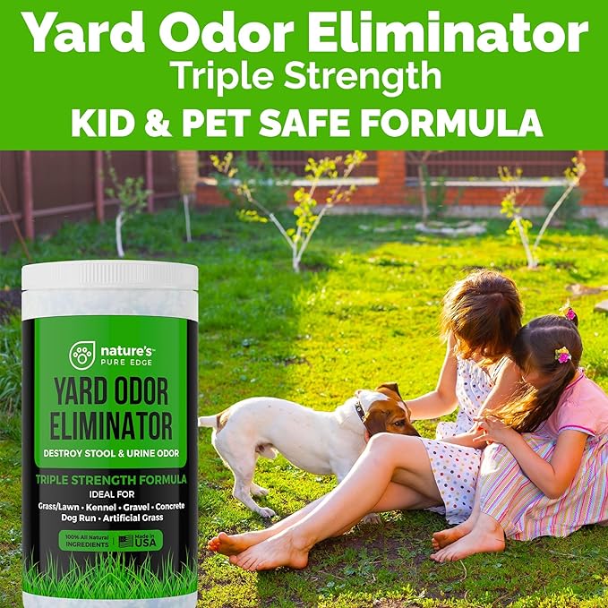 "Nature's Pure Edge,Yard Odor Eliminator. Perfect For Artificial Grass, Patio, Kennel, and Lawn. Instantly Removes Stool and Urine Odor. Long Lasting. Kid and Pet Safe.